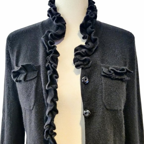 Collection Fifty Nine Womens Black 100% Cashmere Ruffle Trim Snaps Cardigan M - Picture 6 of 9